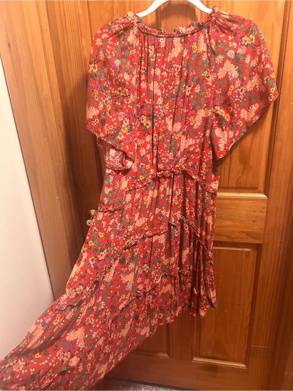 Anthropologie Ruffled Red Multi Colored Floral Midi Dress L - Picture 3 of 8